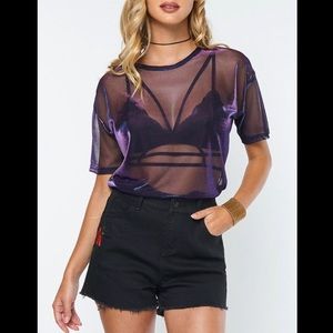 SHEIN Holographic Blue/Pink/Purple Sheer Mesh Top